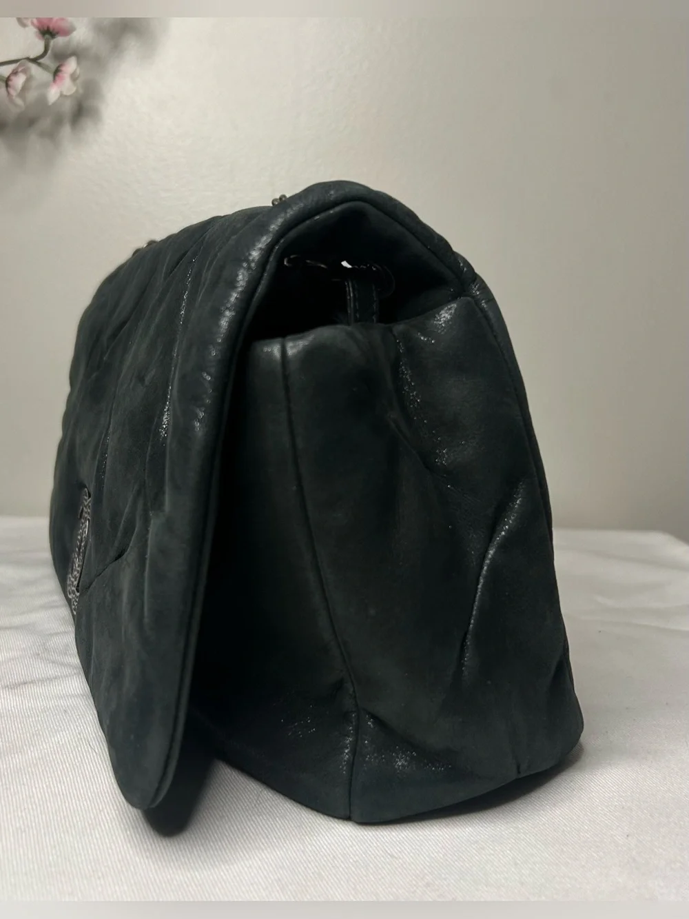 CHANEL Iridescent Calfskin Glint Large Flap Bag Charcoal Dark Grey